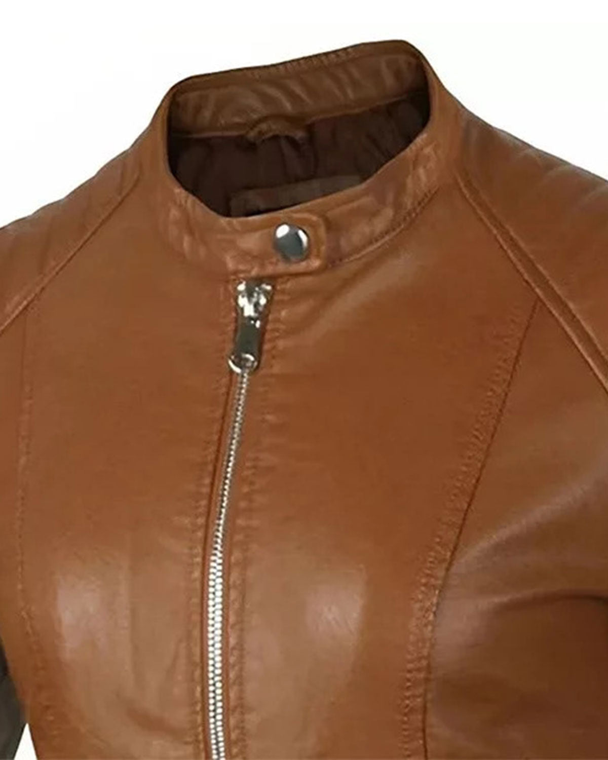 Womens Cognac Brown Cafe Racer Leather Jacket