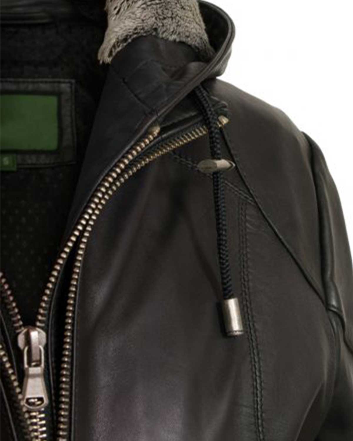 Women’s Black Hooded Leather Jacket