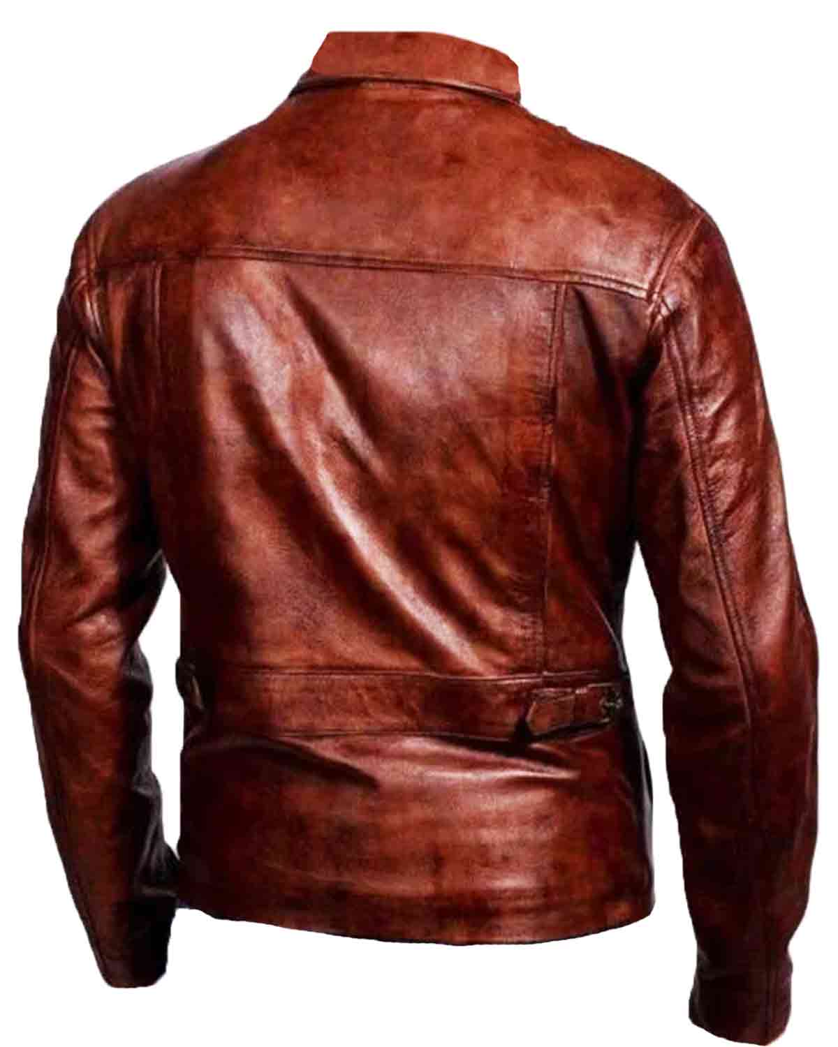 Mens Distressed Brown Leather Motorcycle Jacket