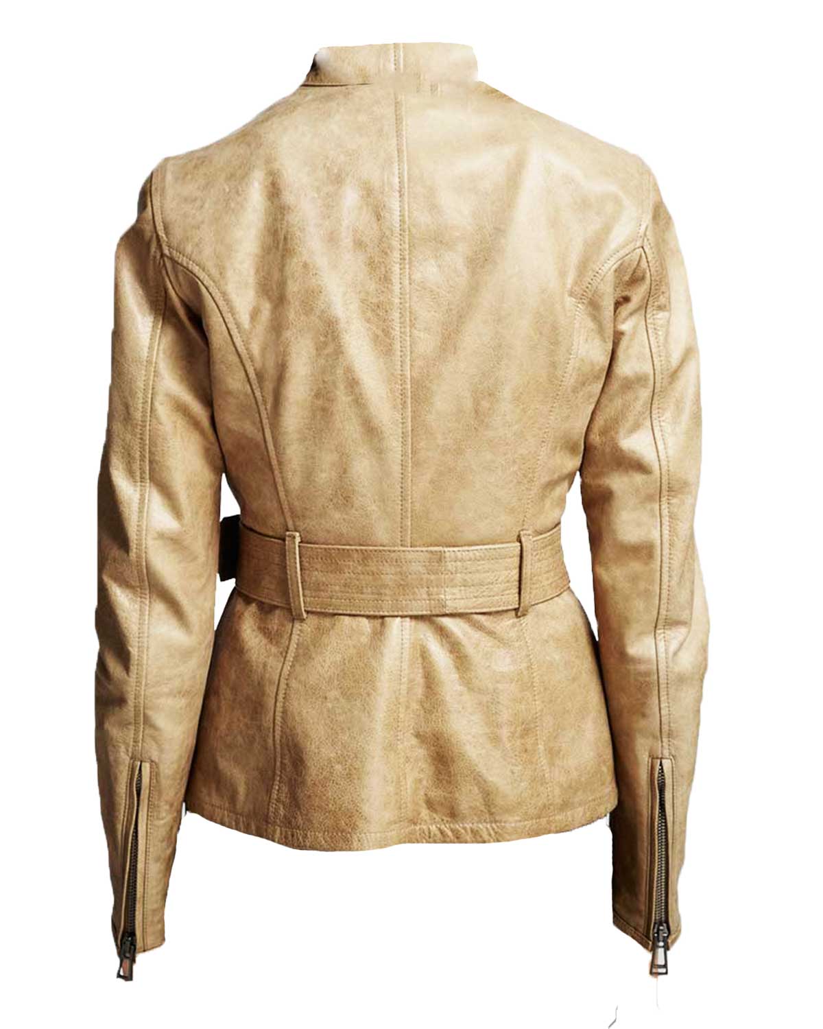 Women’s Biker Belted Waxed Leather Jacket