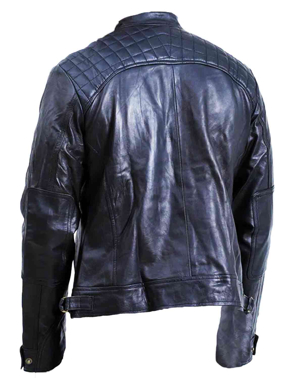 Men's Quilted Cafe Racer Biker Leather Jacket