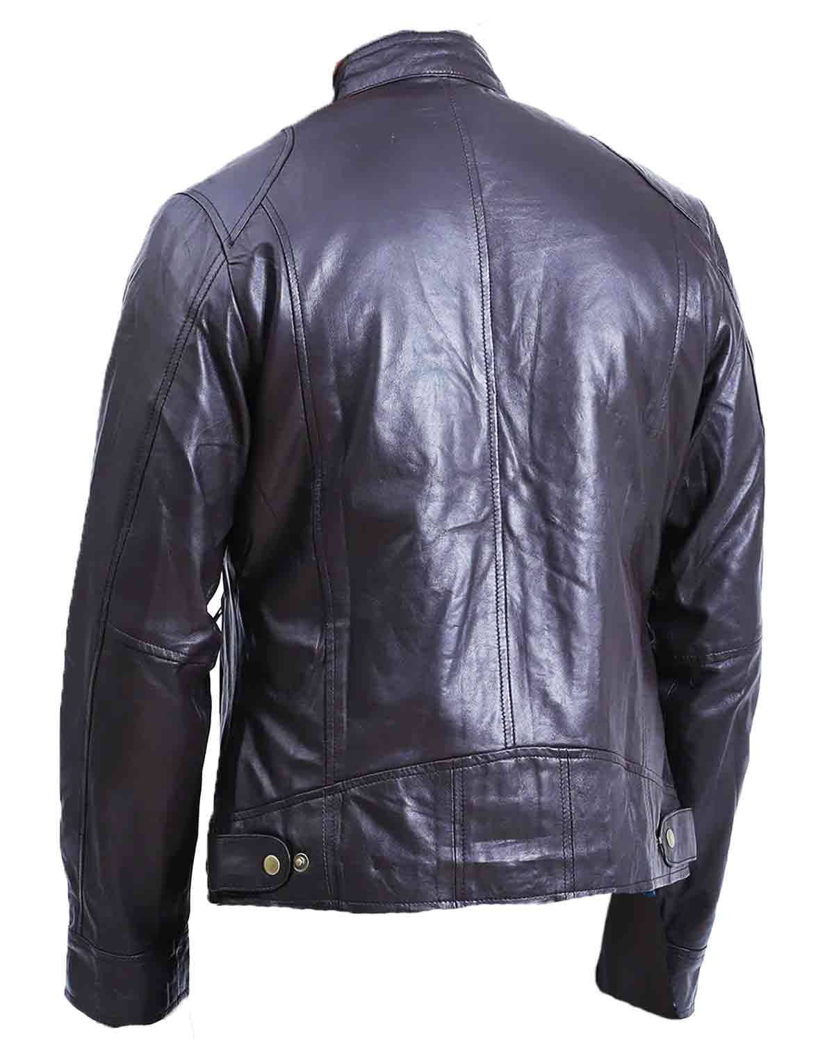 Men's Cafe Racer Black Sheepskin Leather Jacket