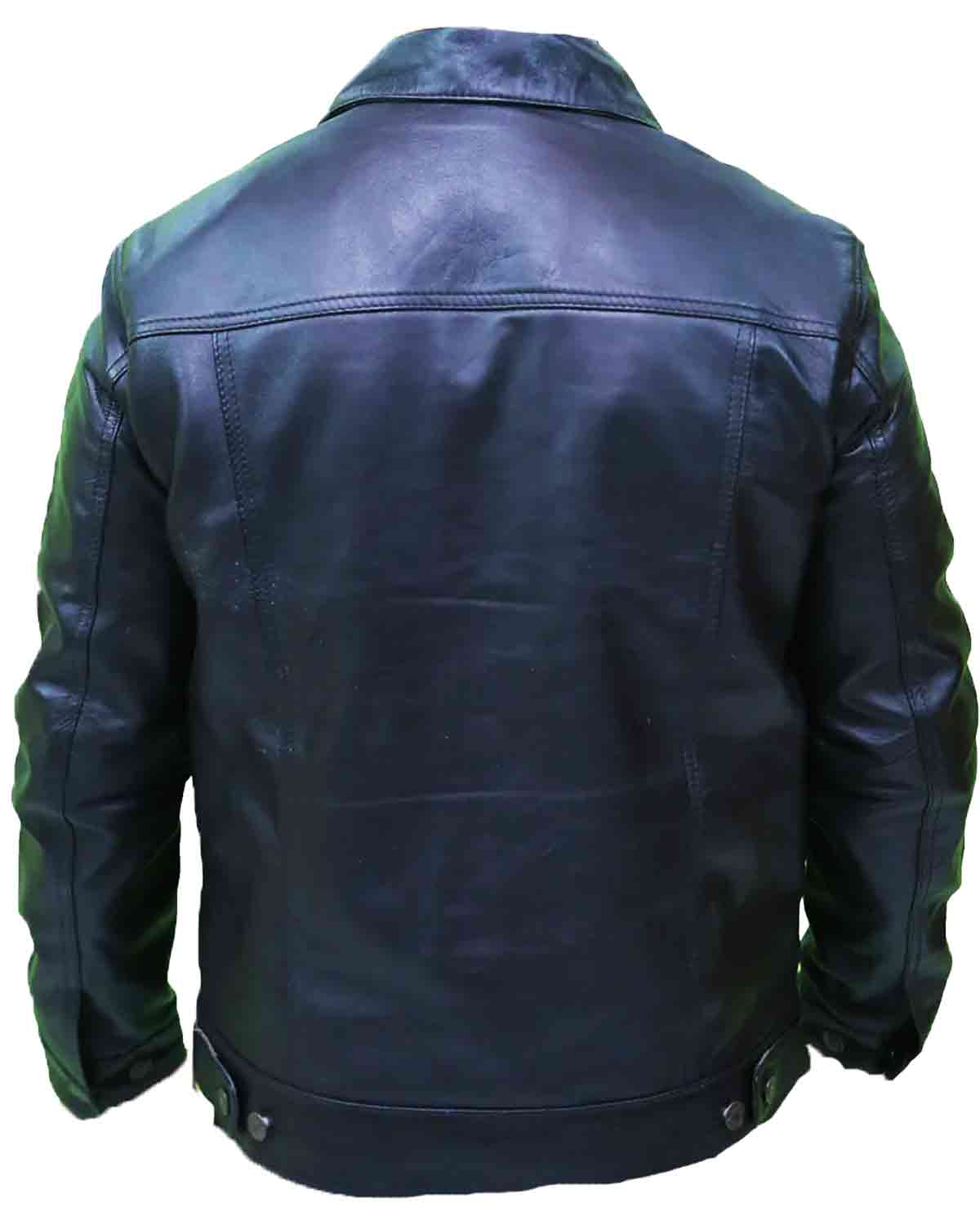 Men's Vintage Black Leather Trucker Jacket