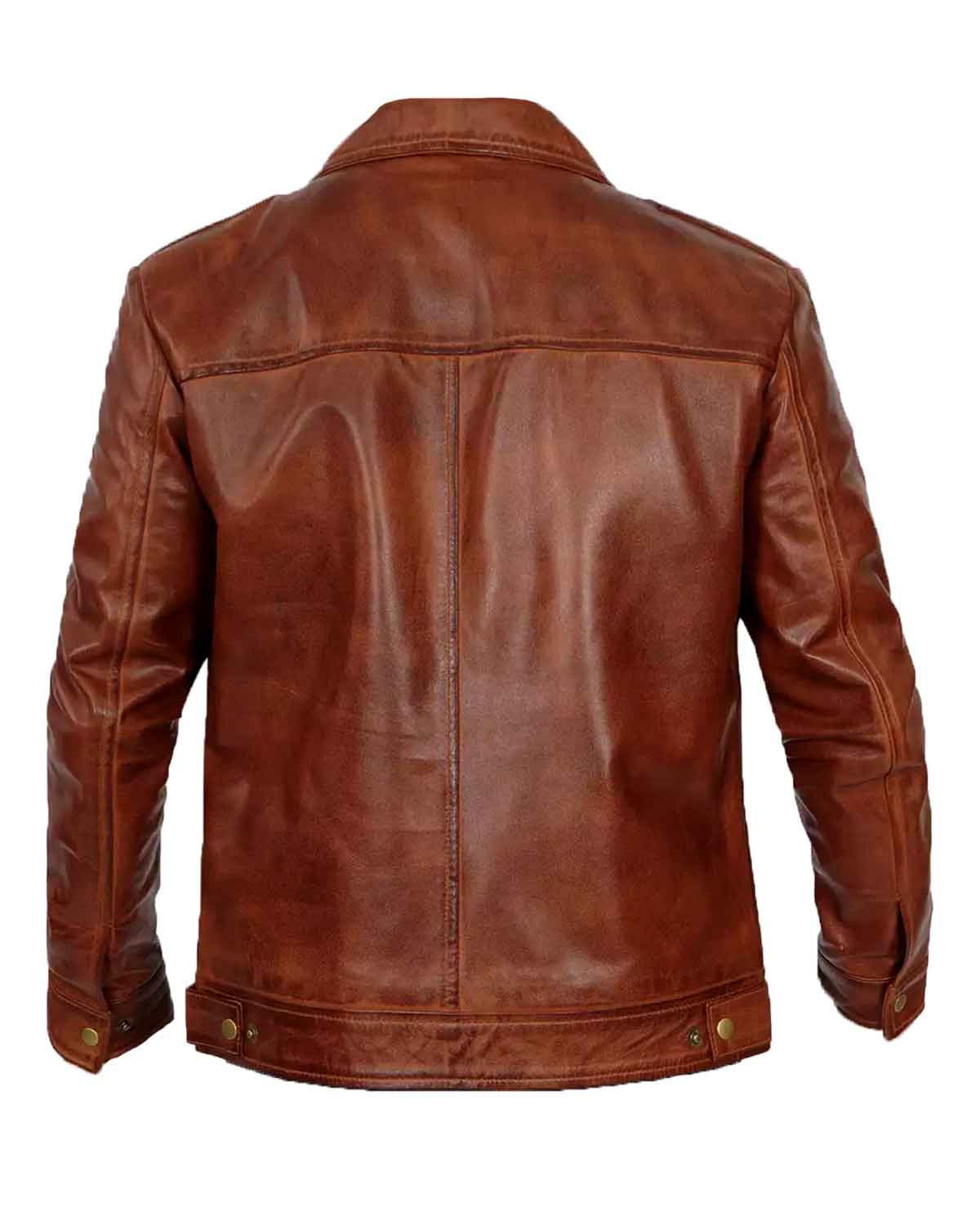 Men’s Shirt Collar Brown Racer Leather Jacket