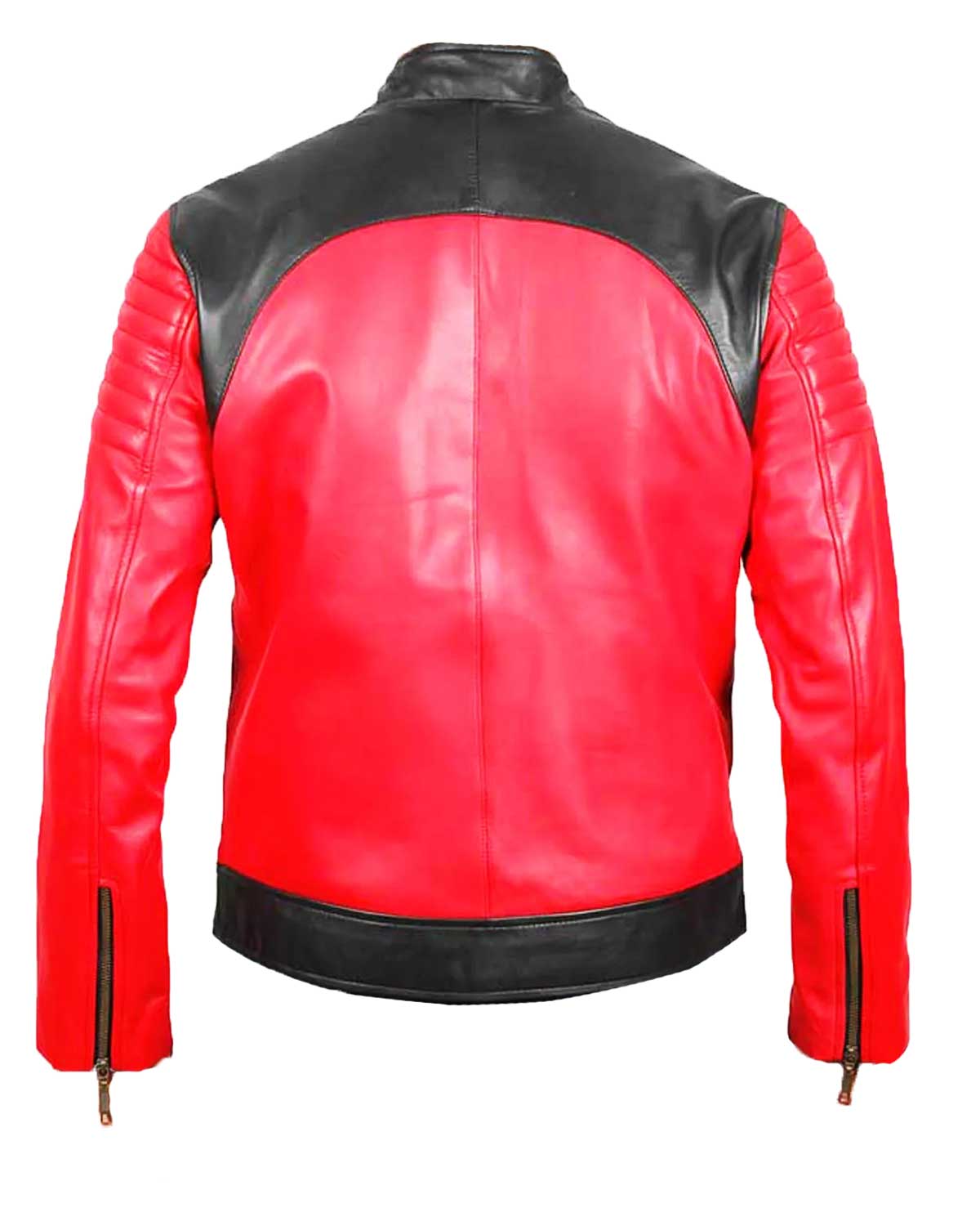 Men’s Padded Red and Black Sheepskin Leather Biker Jacket