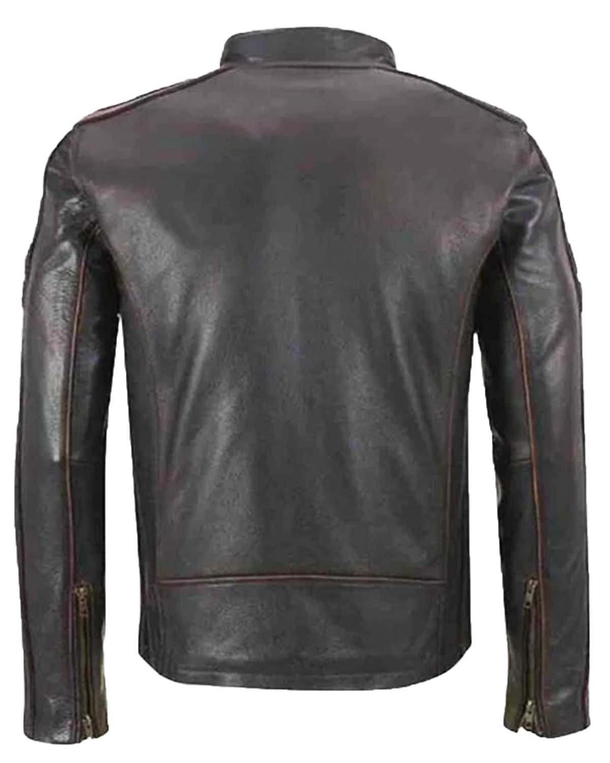 Men's Brown Stripe Café Racer Leather Jacket