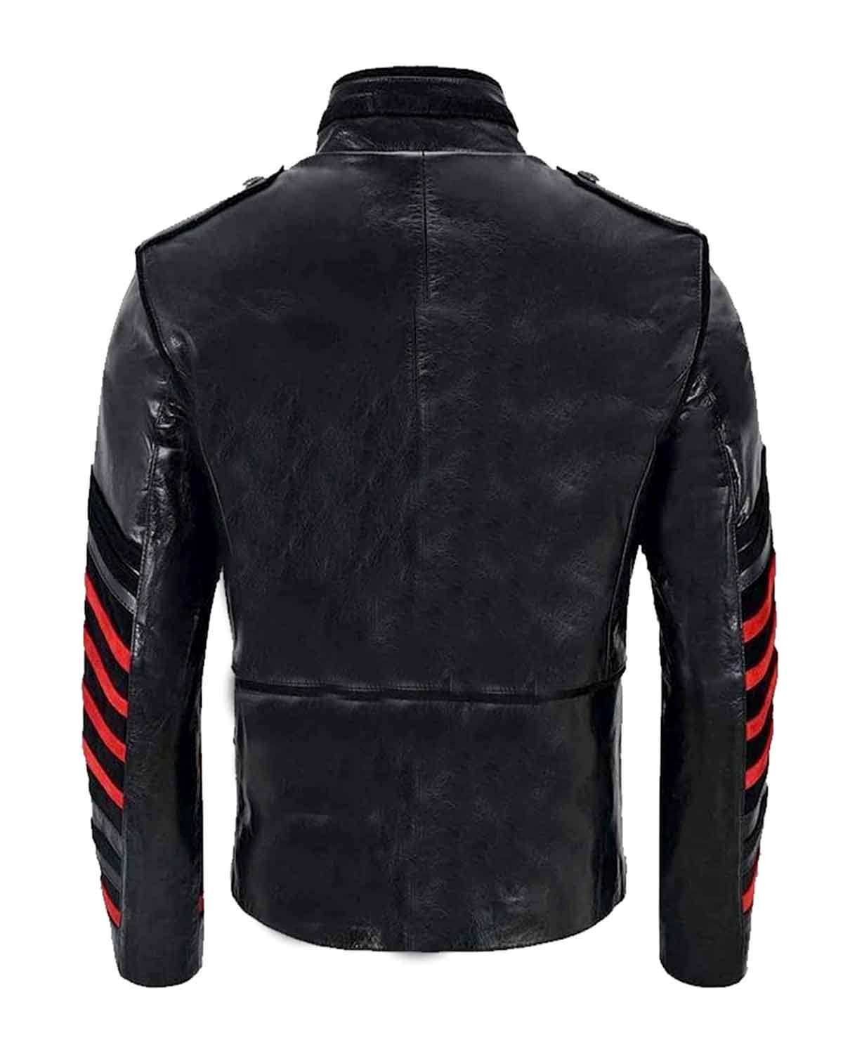 Men's Black Military Style Real Leather Jacket