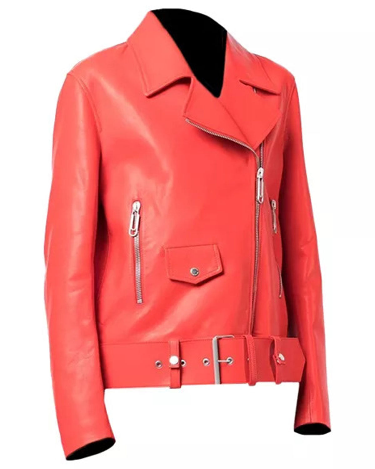 Womens Red Leather Biker Jacket