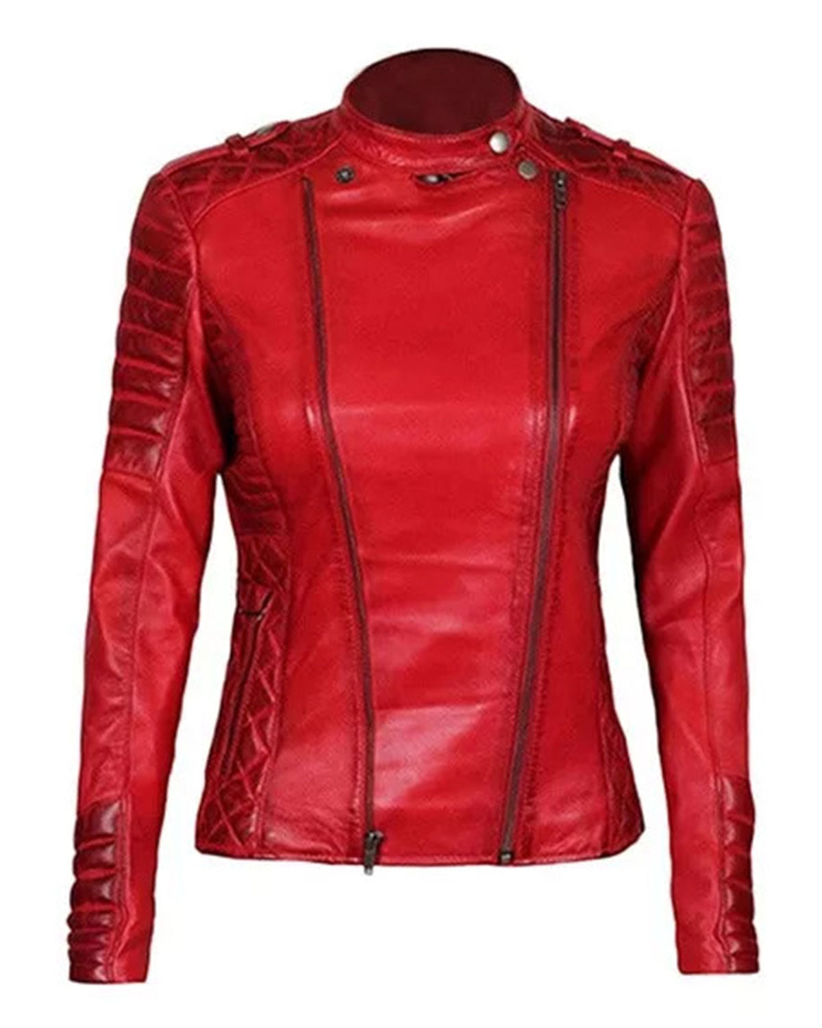 Womens Quilted Merlot Red Leather Biker Jacket