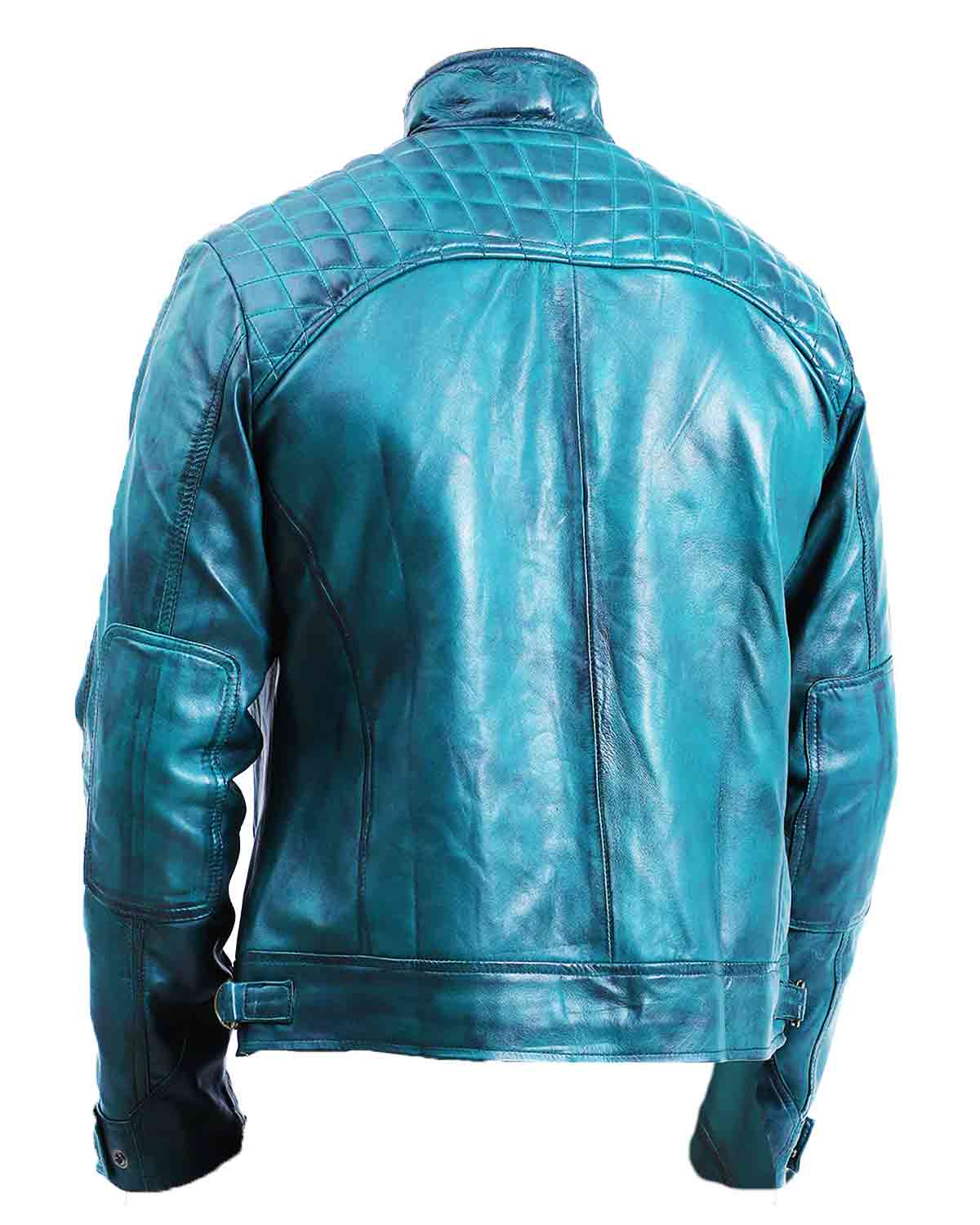 Mens Quilted Green Cafe Racer Leather Jacket