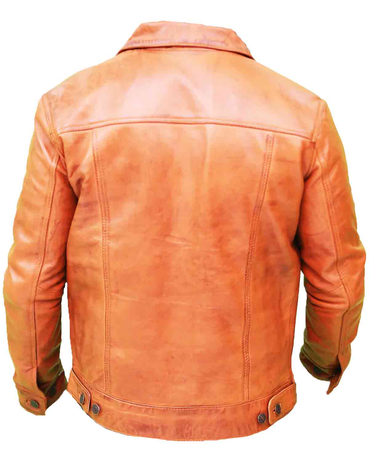 Men's Light Brown Real Leather Trucker Jacket