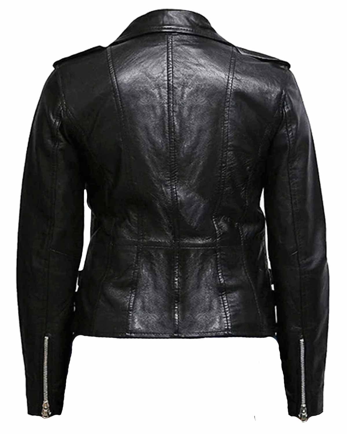 Ladies Genuine Leather Bikers Slim Fit Black Jacket