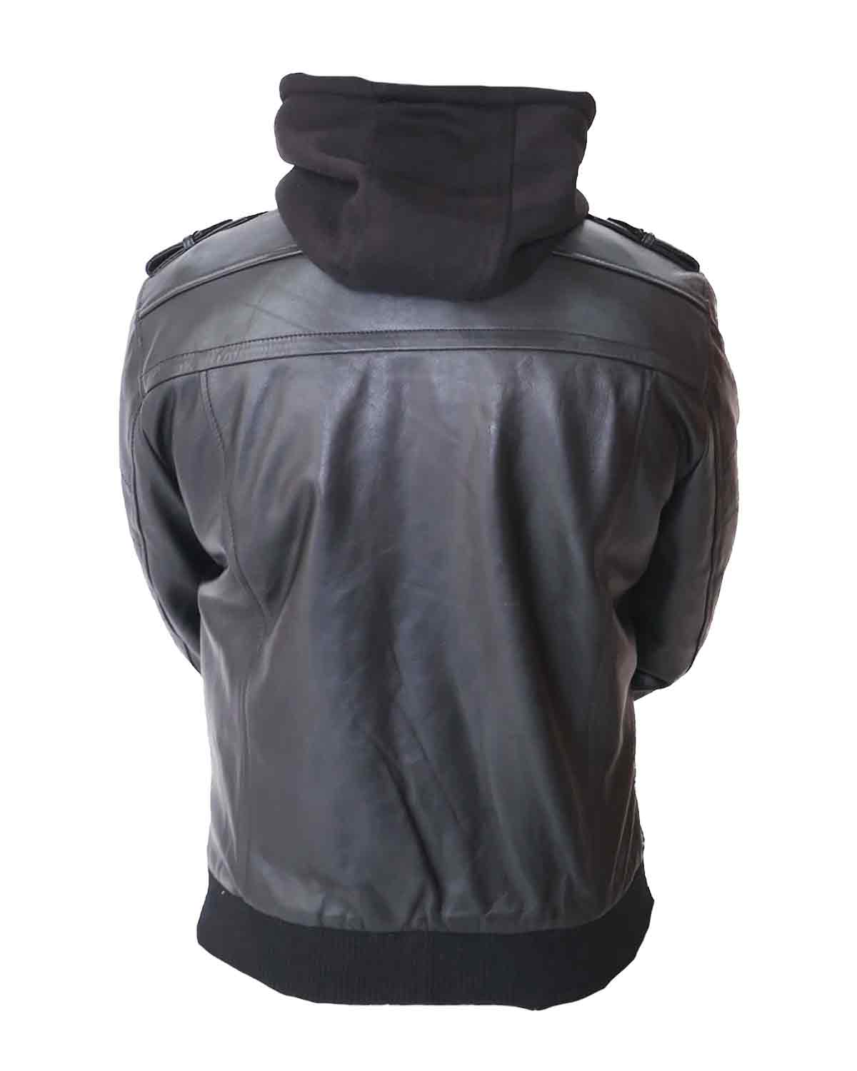 Men's Removable Hood Leather Jacket