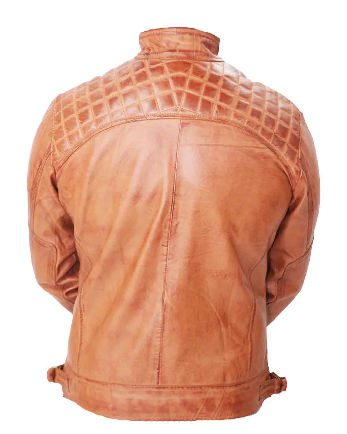 Men's Tan Biker Fashion Slim Fit Pure Leather Jacket