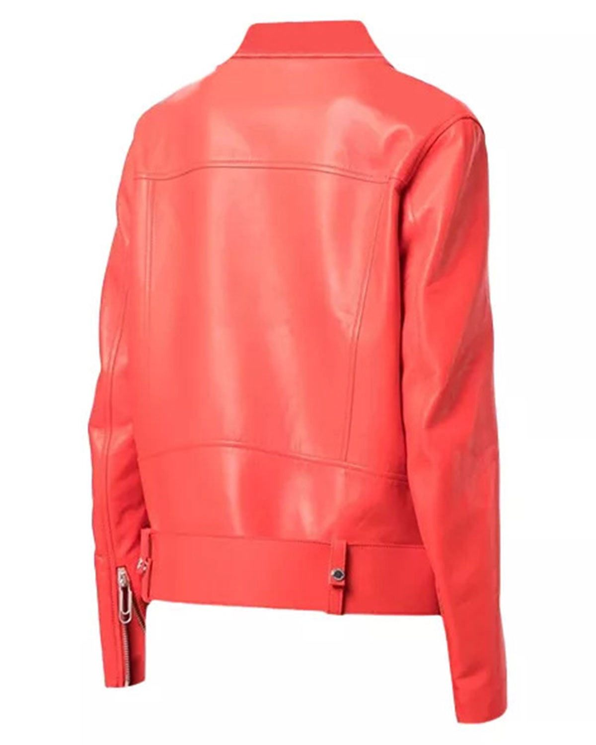 Womens Red Leather Biker Jacket