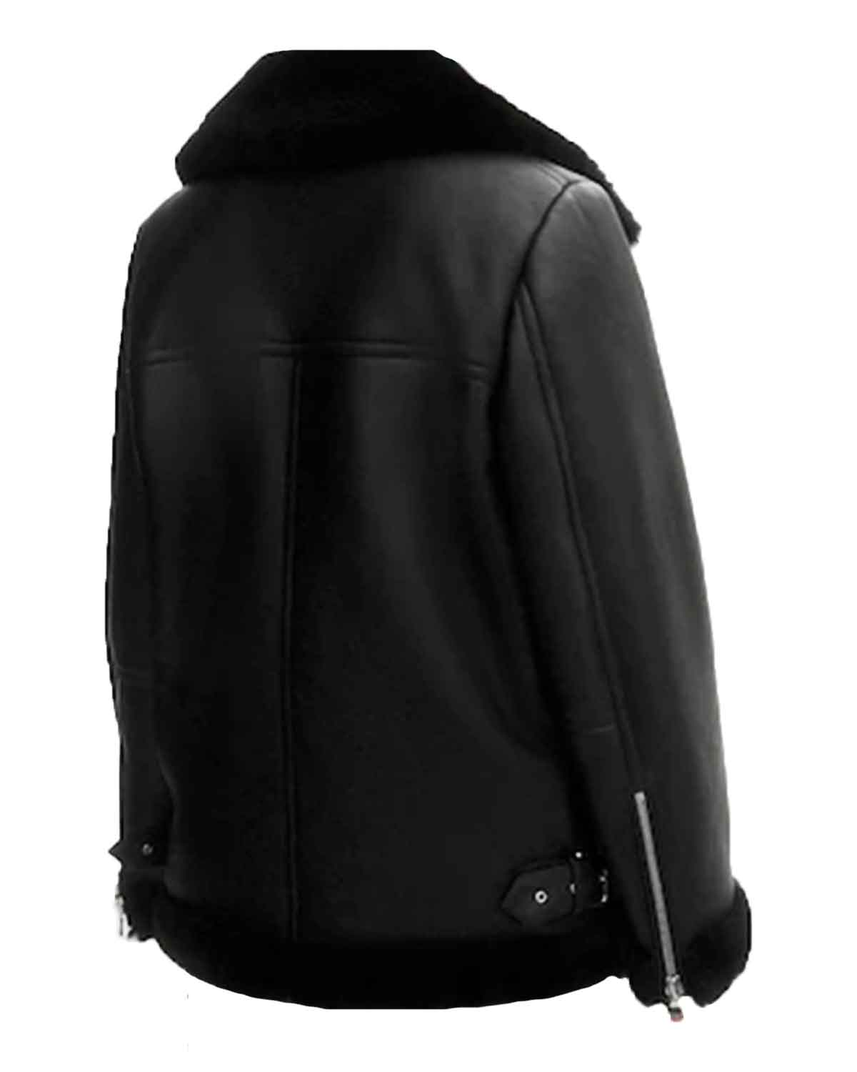 Black Real Leather Aviator Jacket