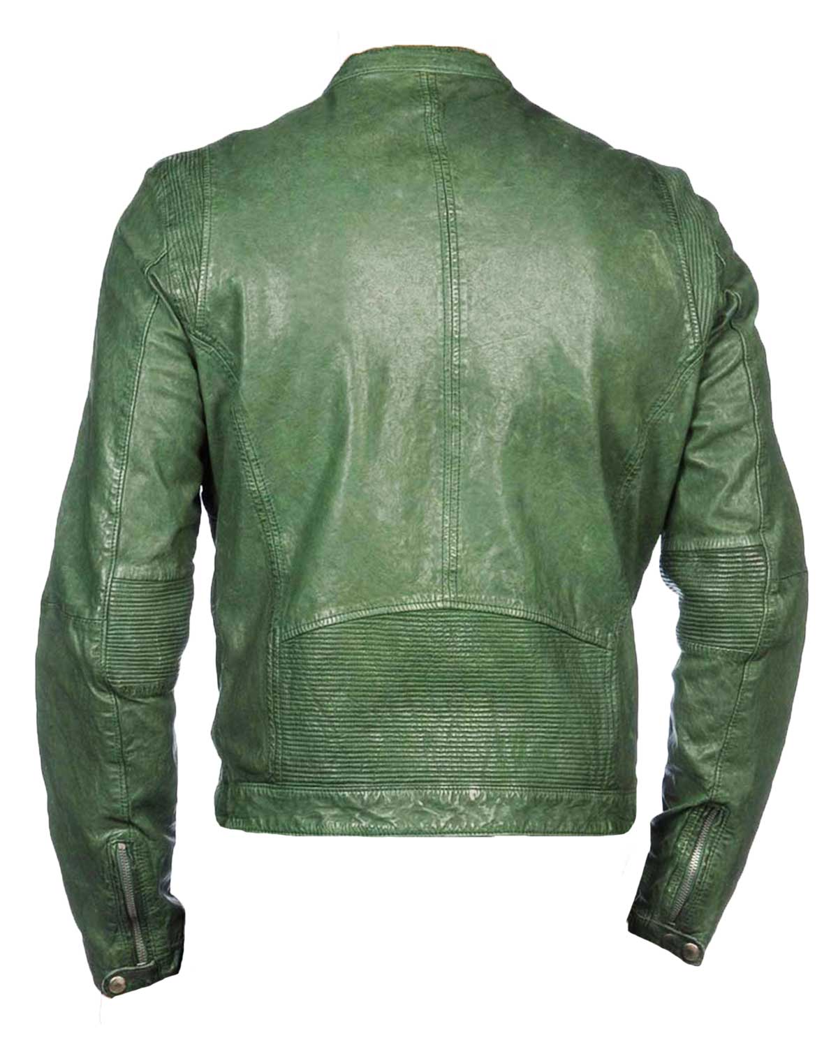 Men’s Casual Green Leather Motorcycle Jacket