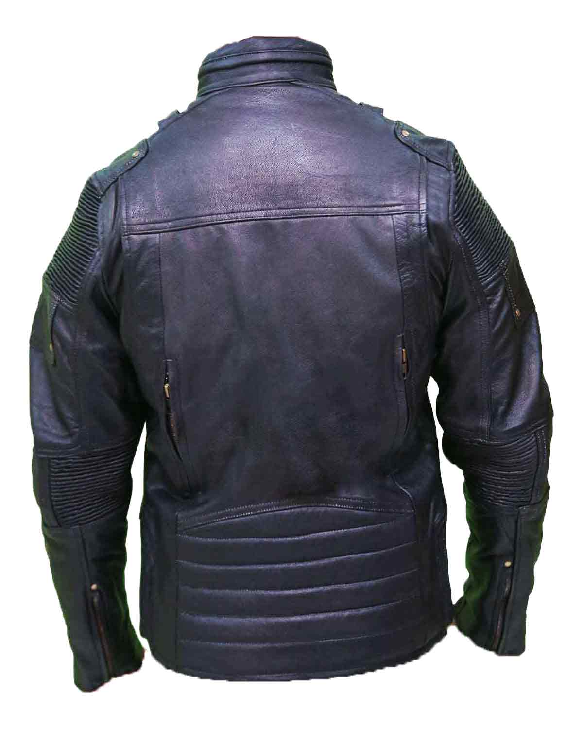 Cafe Racer Retro Black Biker Moto Racer Motorcycle Genuine Men's Leather Jacket