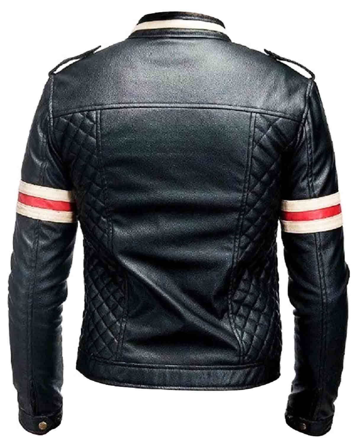 Men's Leather Jacket with Red and Beige Stripes