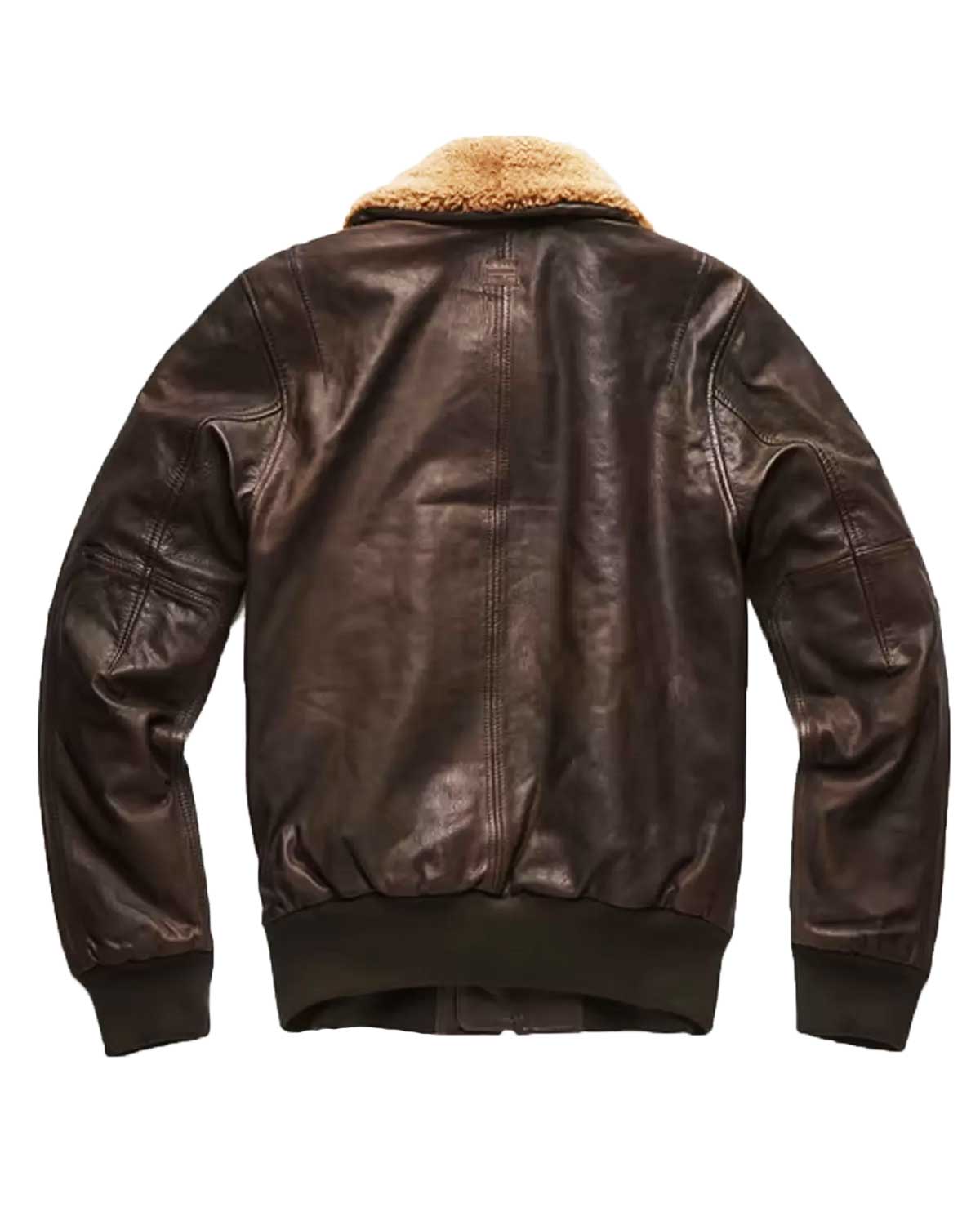 Bollard Brown Leather Jacket with Detachable Fur Collar