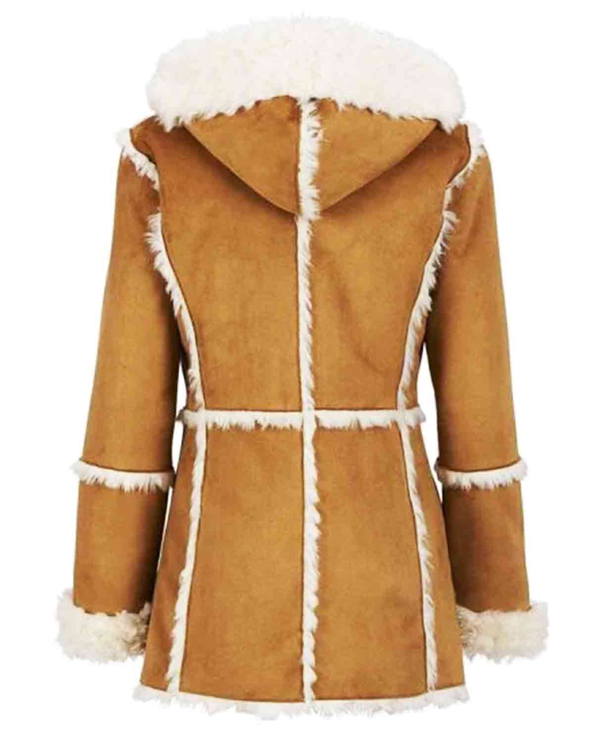 Womens Brown Fur Suede Overcoat