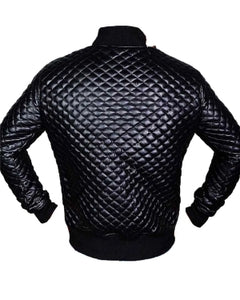 Black Quilted Leather Jacket For Mens