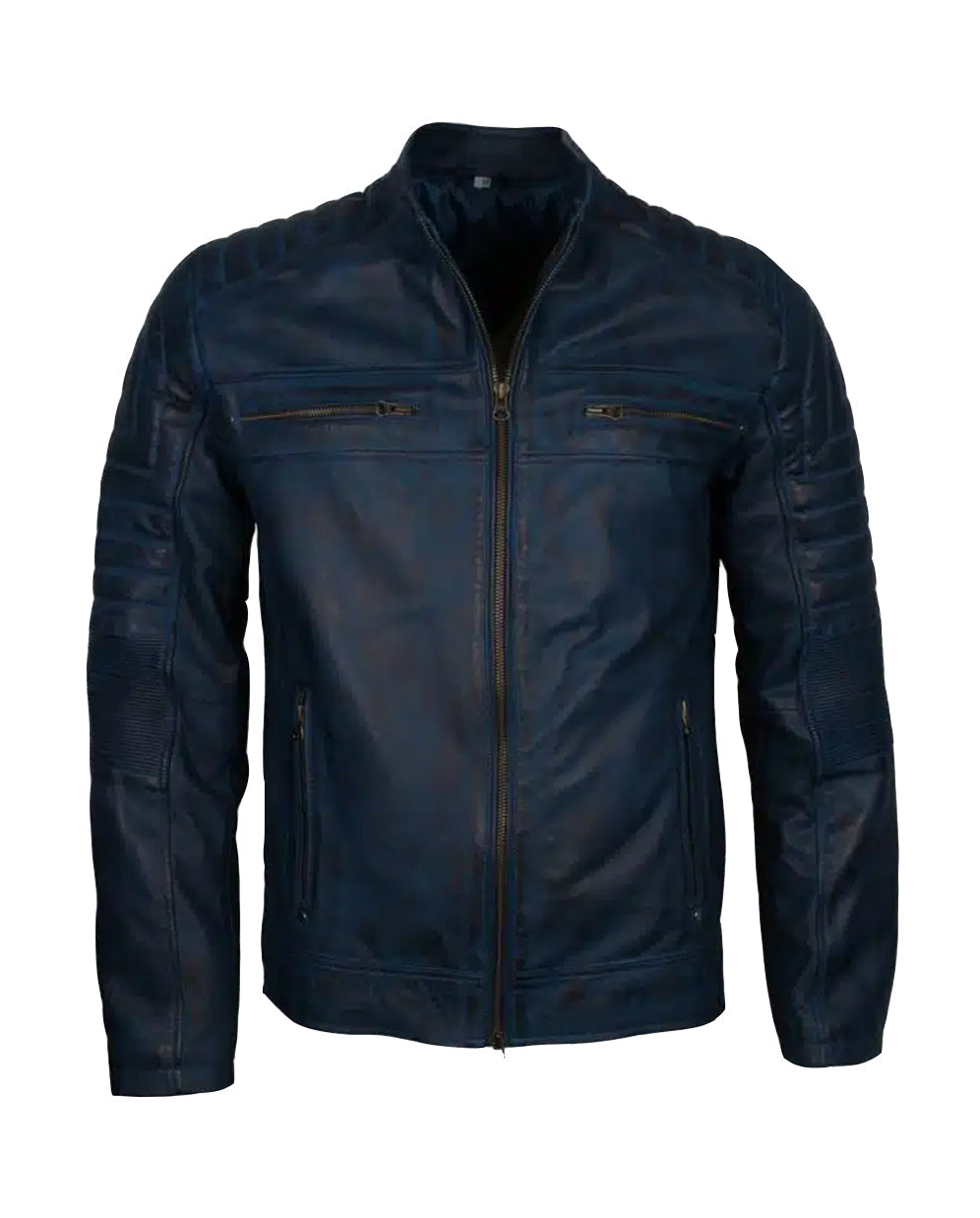 Blue Men’s Vintage Cafe Racer Genuine Leather Jacket