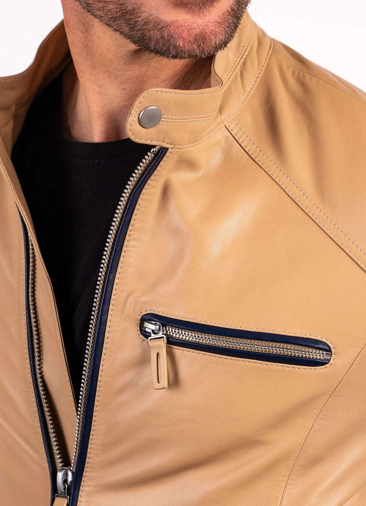 Mens Light Tan Biker Leather Jacket