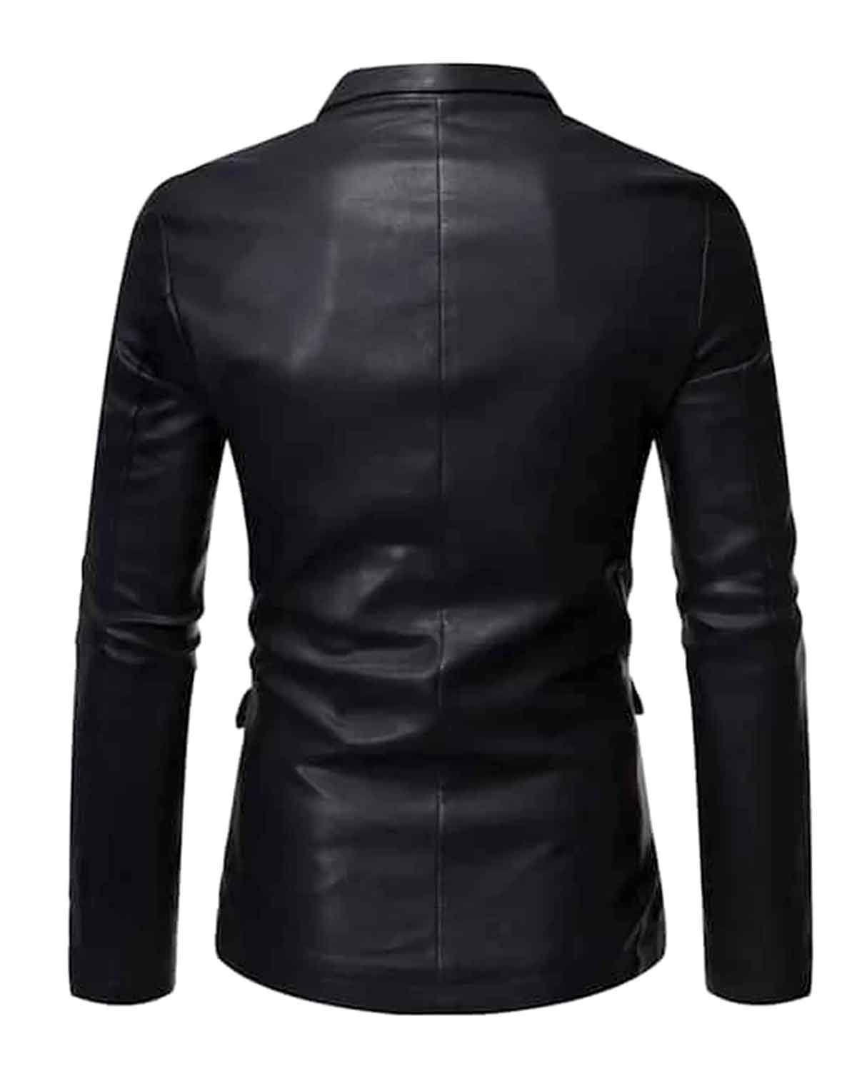 Men's Black Lapel Style Genuine Leather Blazer