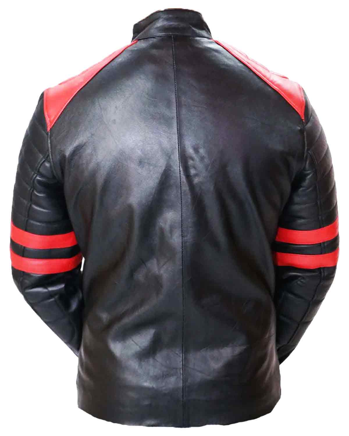 Black Café Racer with Red Strip Genuine Lambskin Leather Jacket