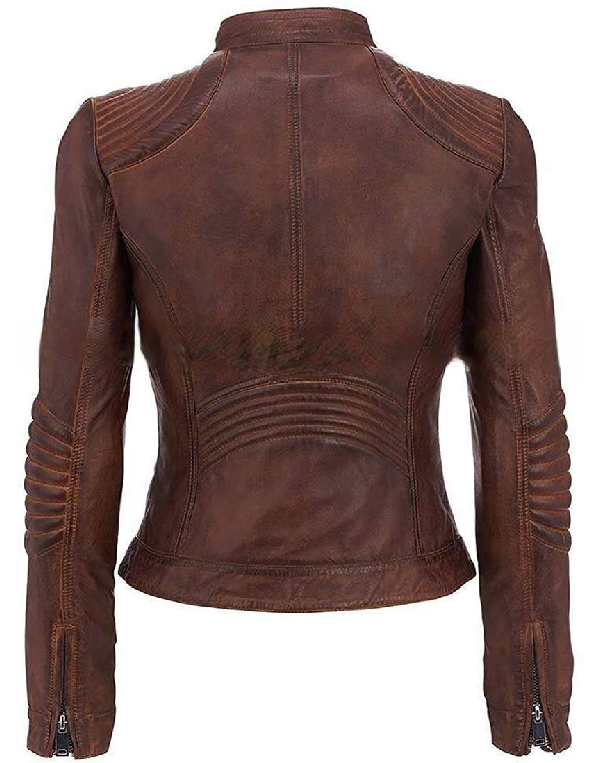 Women’s Brown Cafe Racer Leather Jacket