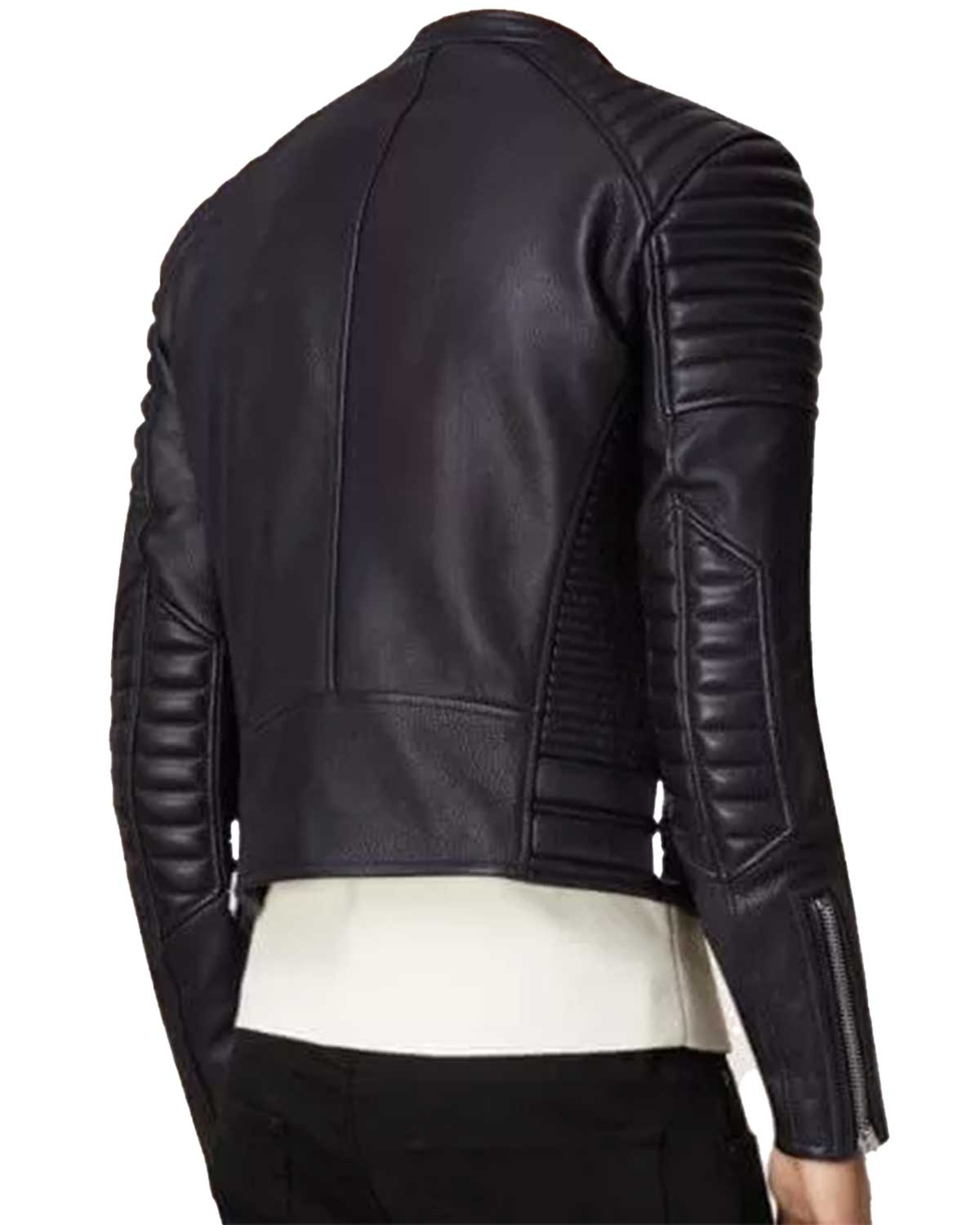 Men's Padded Shoulders Asymmetrical Black Bikers Padded Jacket