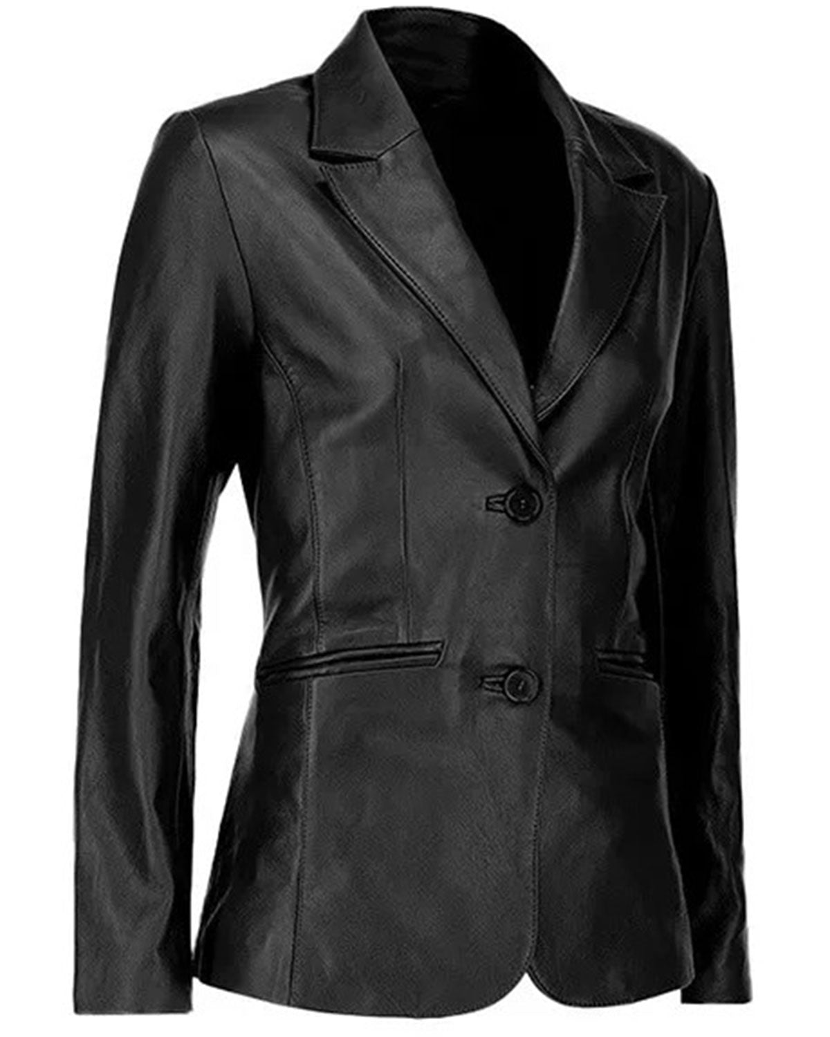 Womens Two Buttoned Black Leather Blazer