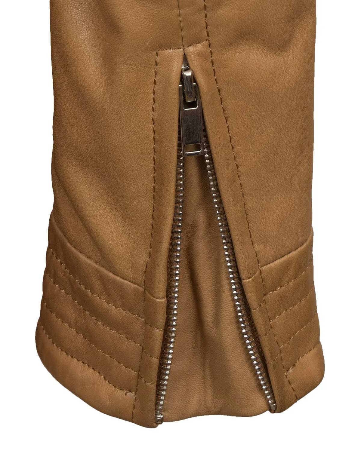 Women’s Motorcycle Gear V Neck Casual Tan Leather Biker Jacket