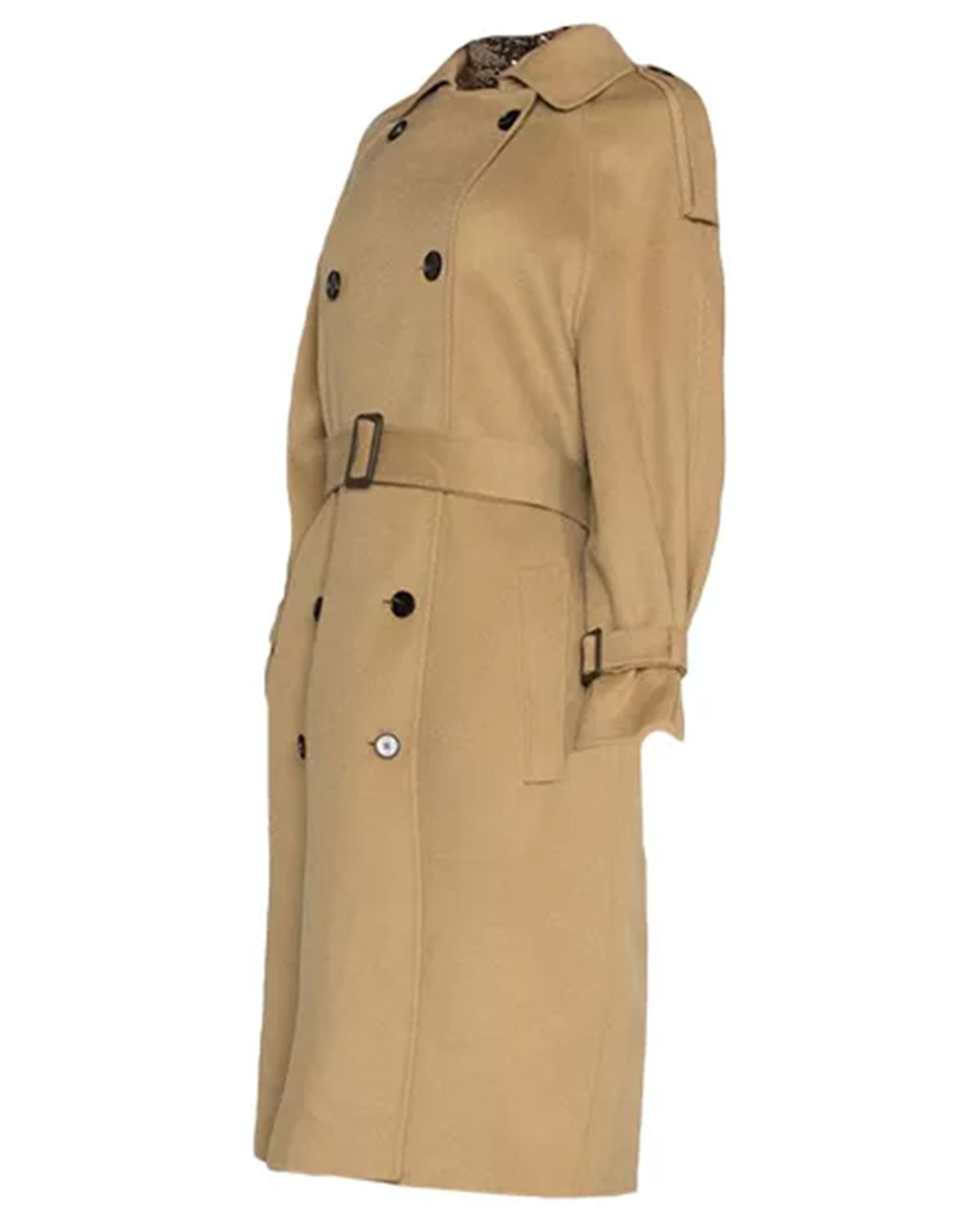 Womens Beige Double Breasted Wool Trench Coat