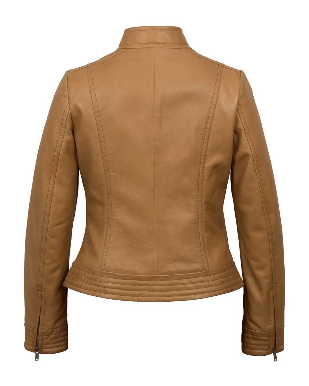 Women’s Motorcycle Gear V Neck Casual Tan Leather Biker Jacket