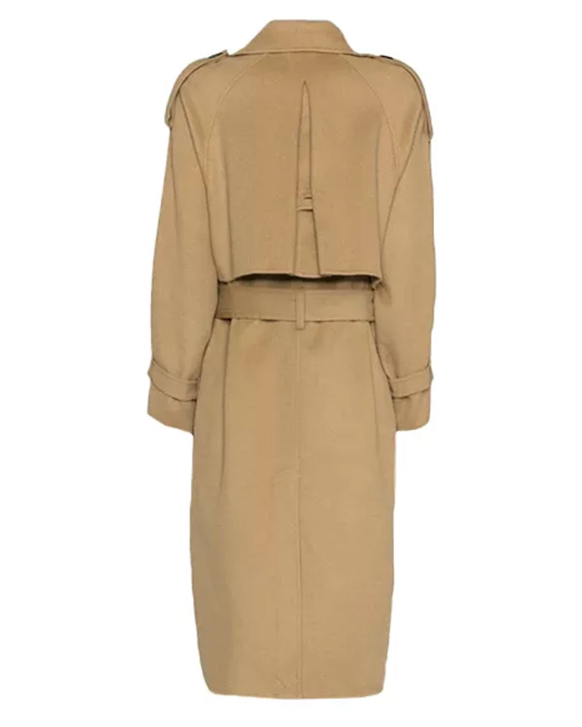 Womens Beige Double Breasted Wool Trench Coat