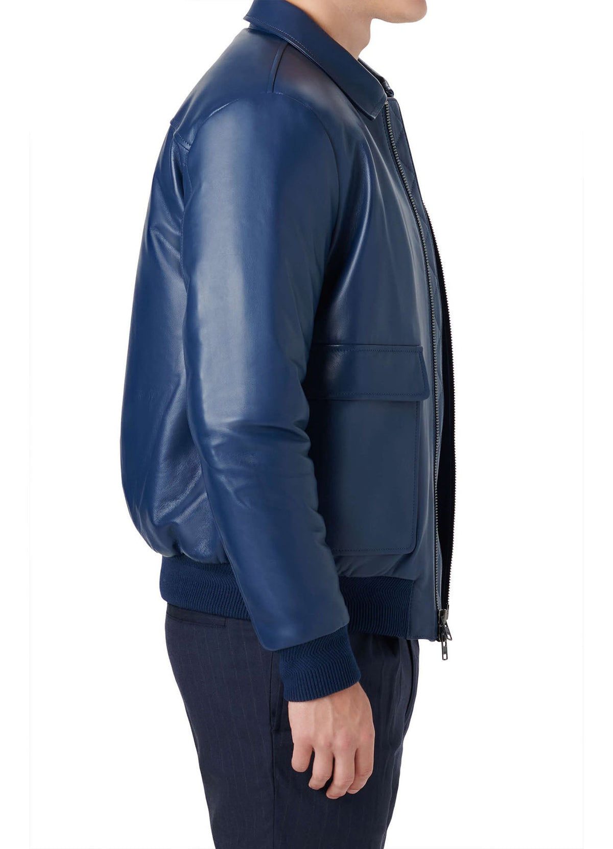 Mens Soft Blue Bomber Leather Jacket