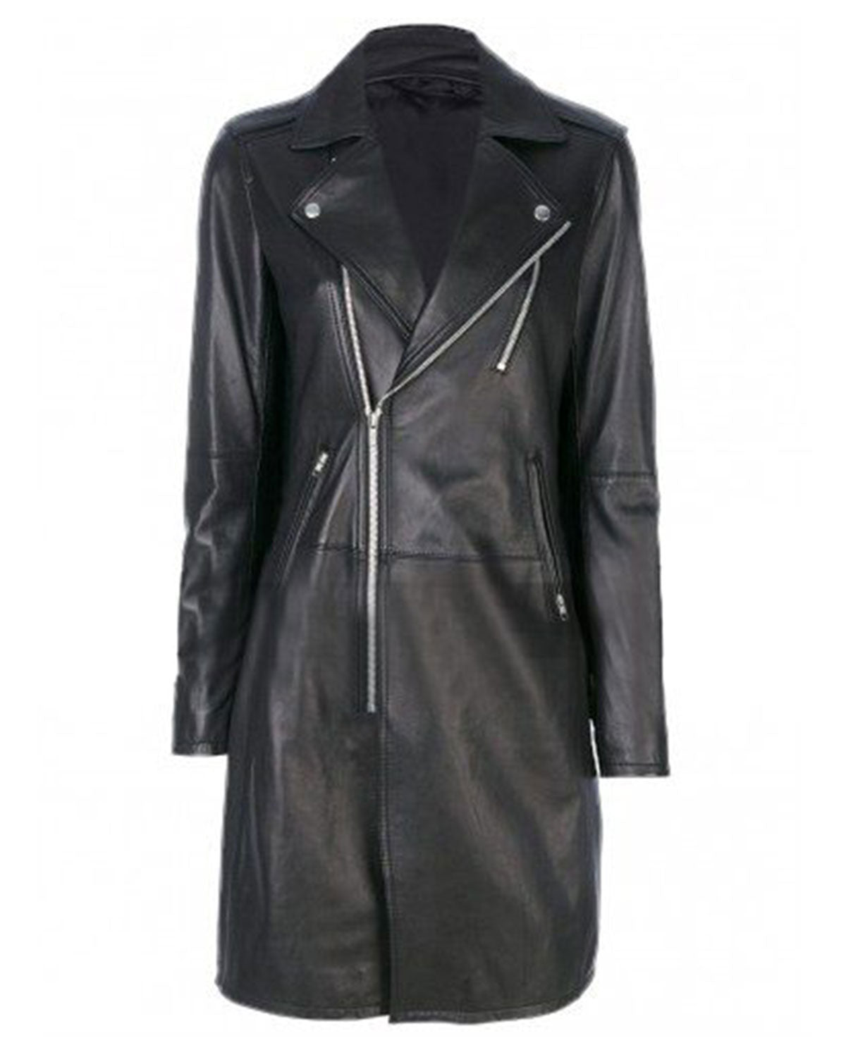 Women’s Slim Fit Black Leather Long Coat