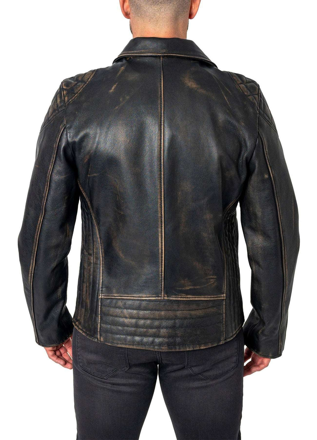 Mens Distressed Black Biker Leather Jacket