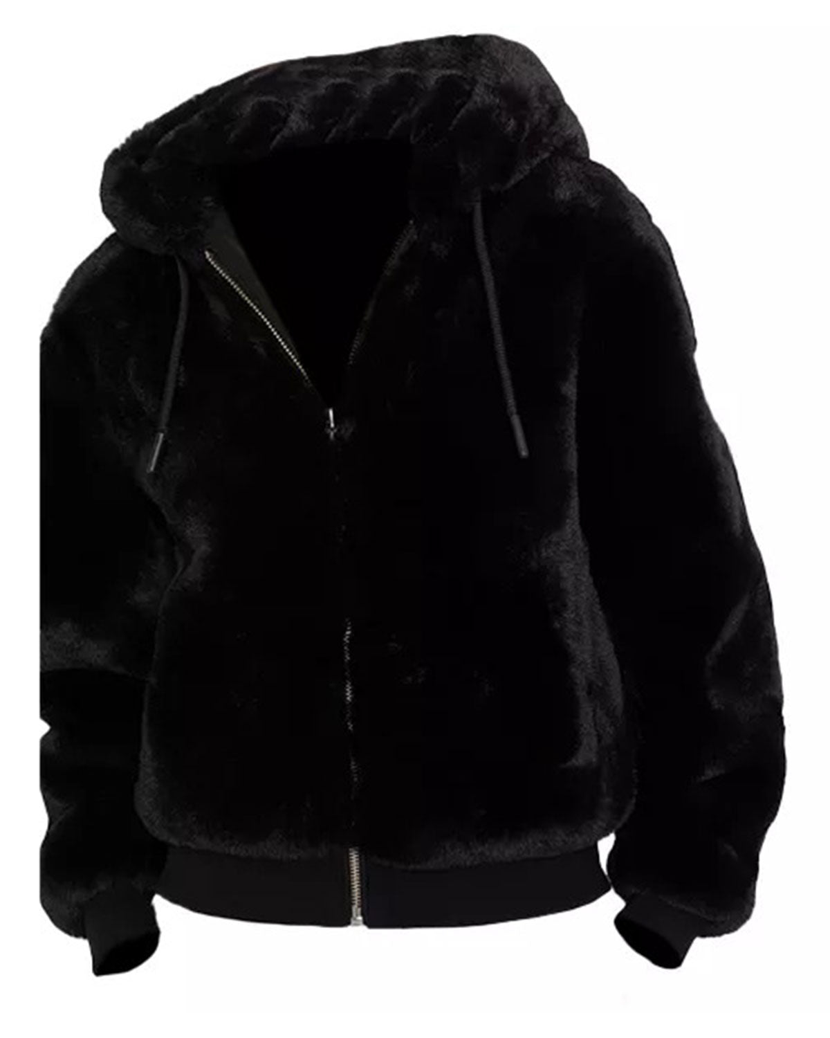 Black Faux Fur Hooded Jacket