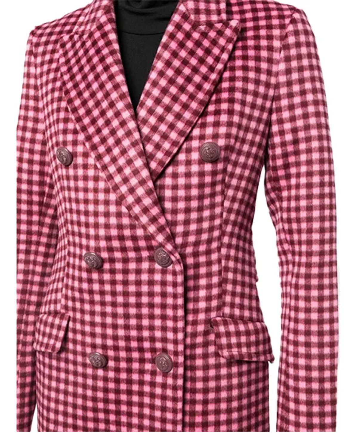 Womens Pink Plaid Wool Coat