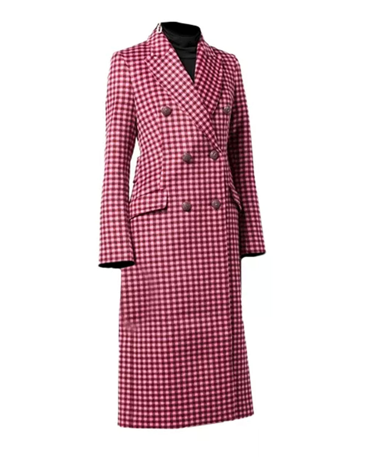 Womens Pink Plaid Wool Coat