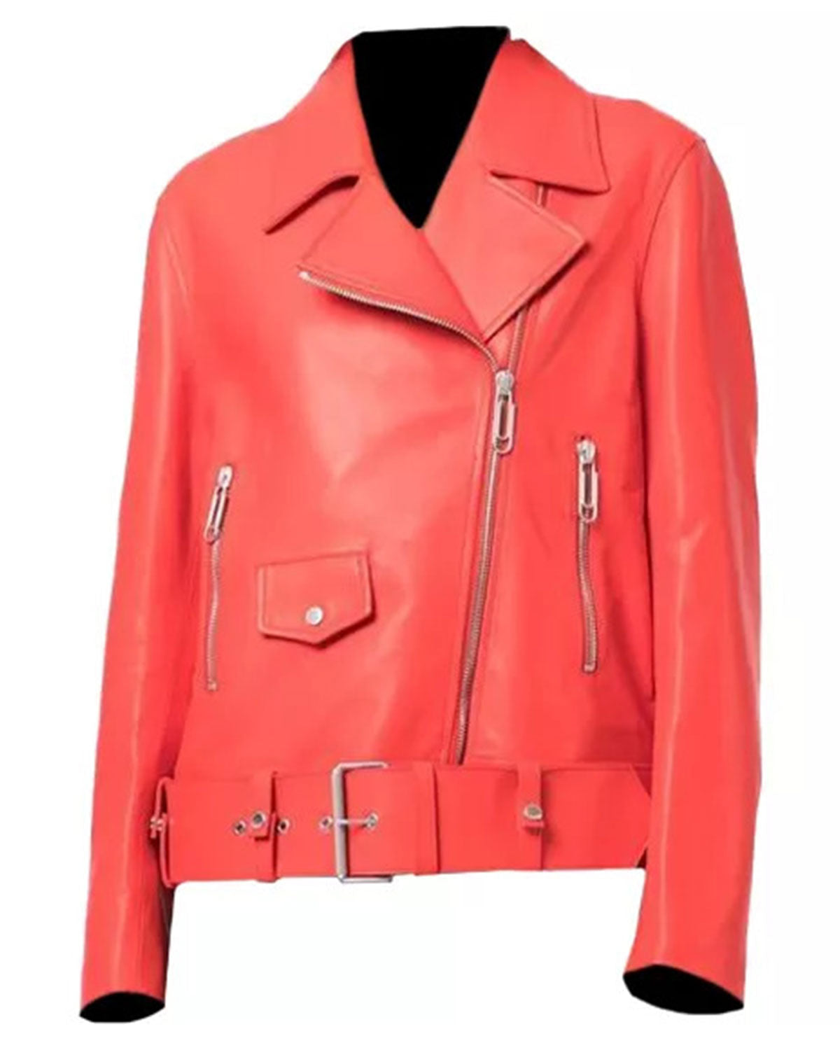 Womens Red Leather Biker Jacket