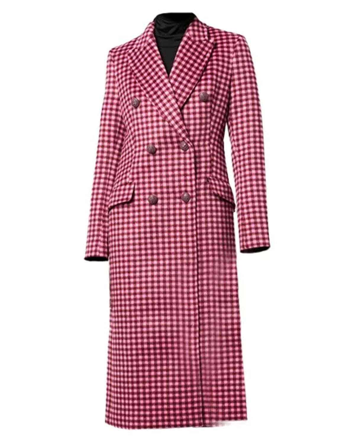 Womens Pink Plaid Wool Coat