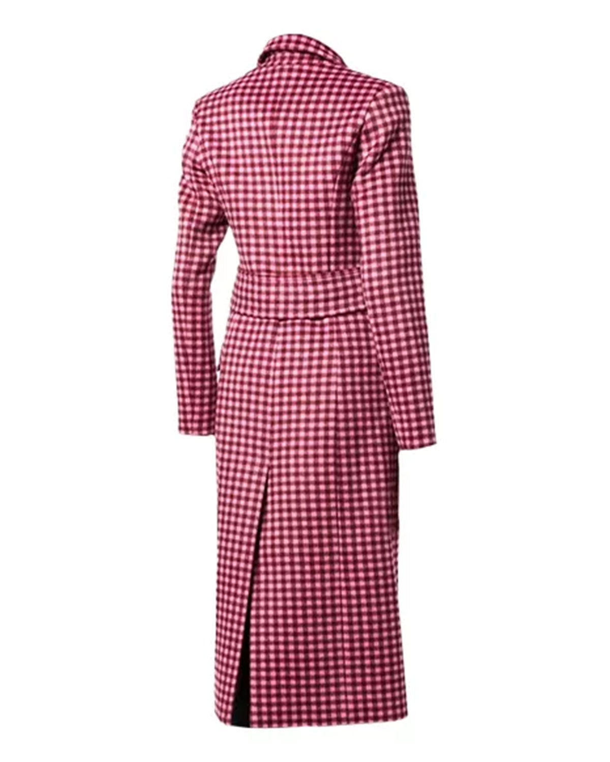 Womens Pink Plaid Wool Coat