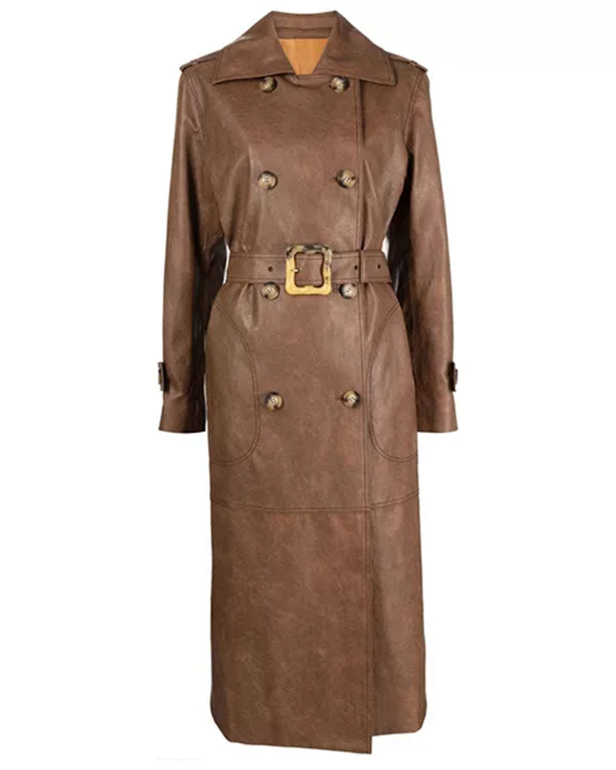 Womens Brown Double Breasted Trench Coat