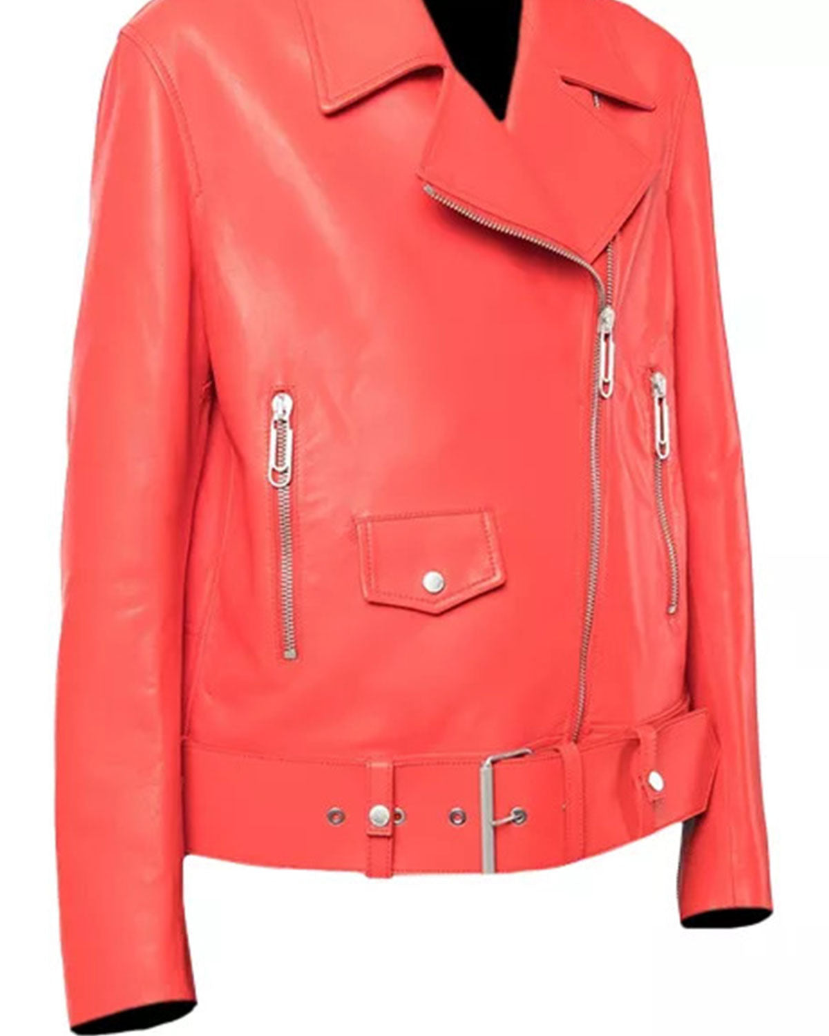 Womens Red Leather Biker Jacket