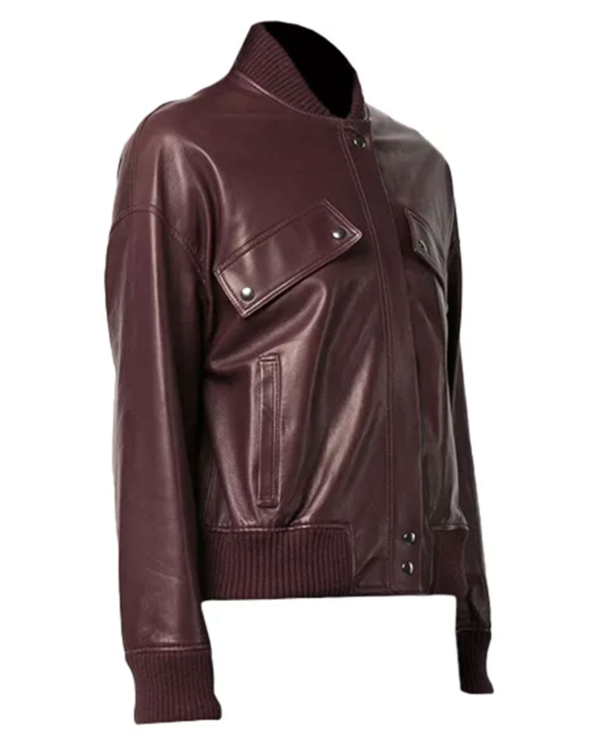 Womens Maroon Leather Bomber Jacket