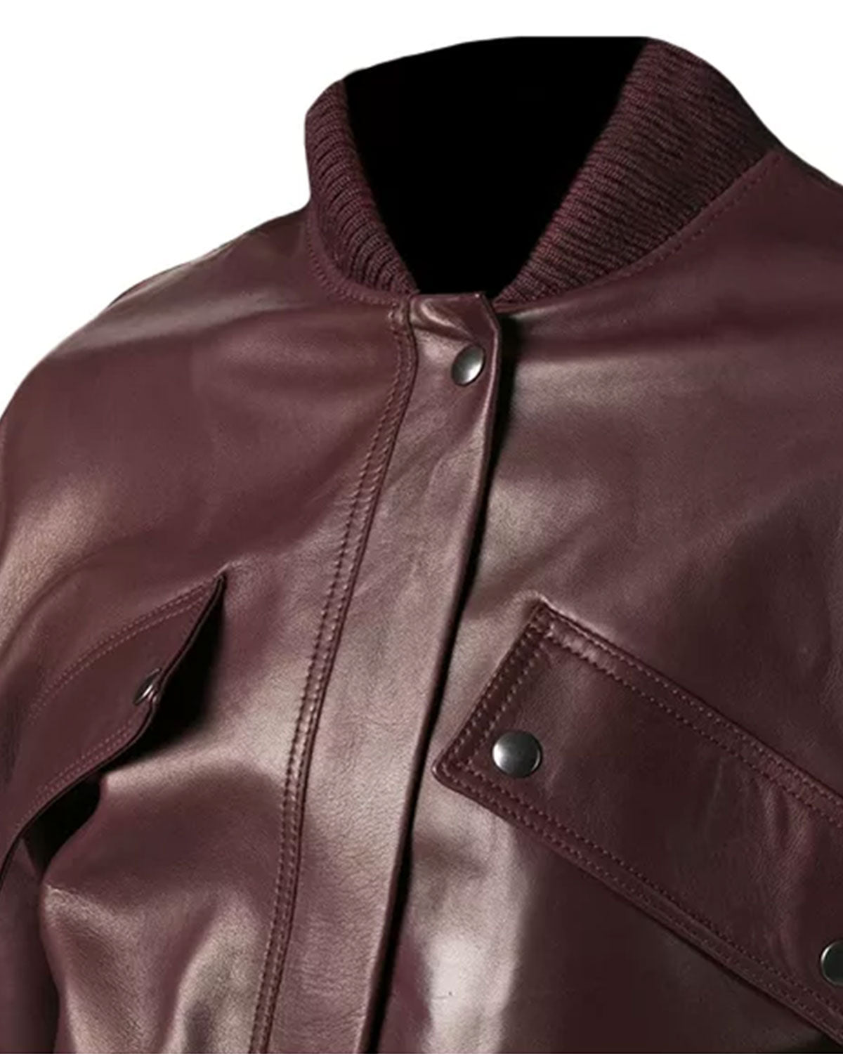 Womens Maroon Leather Bomber Jacket